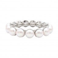 Rhodium Color With 12mm Pearl Stretch Bracelets