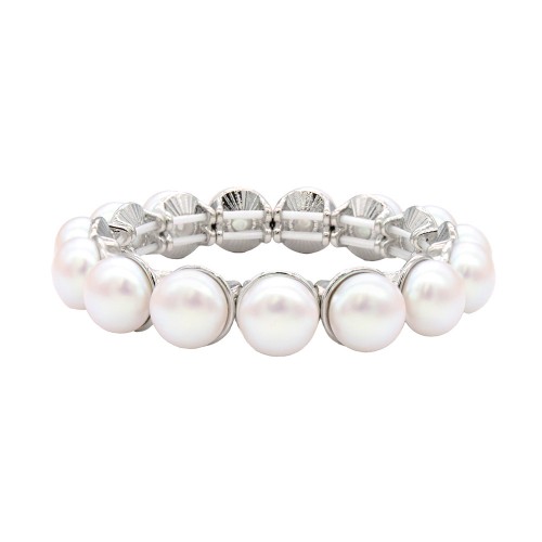 Rhodium Color With 12mm Pearl Stretch Bracelets