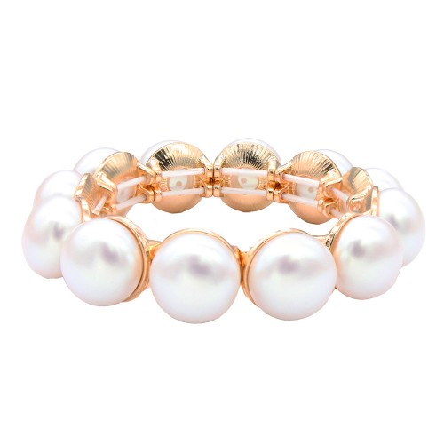 Gold Plated With 16mm Pearl Stretch Bracelets