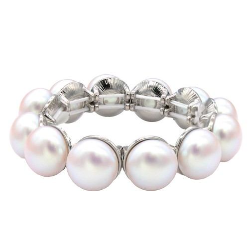 Rhodium Color With 16mm Pearl Stretch Bracelets