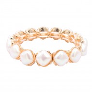 Gold Plated With 11mm Square Pearl Stretch Bracelets