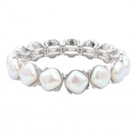 Rhodium Color With 11mm Square Pearl Stretch Bracelets