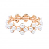 Gold Plated With 7 mm Square Pearl Stretch Bracelets