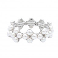 Rhodium Color With 7 mm Square Pearl Stretch Bracelets