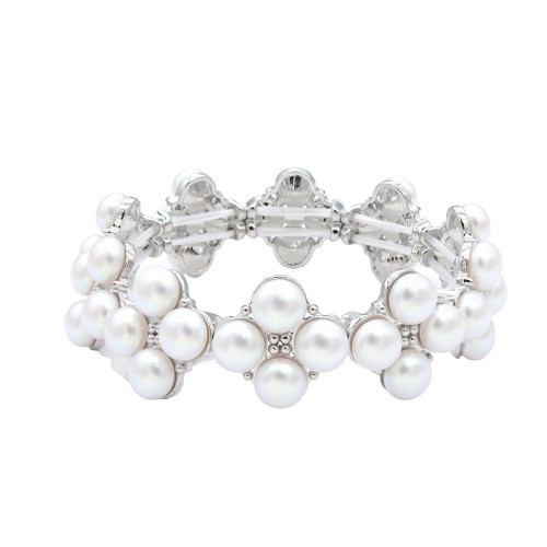 Rhodium Color With 7 mm Square Pearl Stretch Bracelets