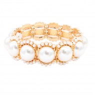 Gold Plated With Main 14mm Square Pearl Stretch Bracelets
