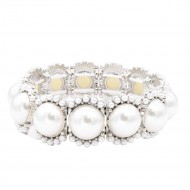 Rhodium Color With Main 14mm Square Pearl Stretch Bracelets