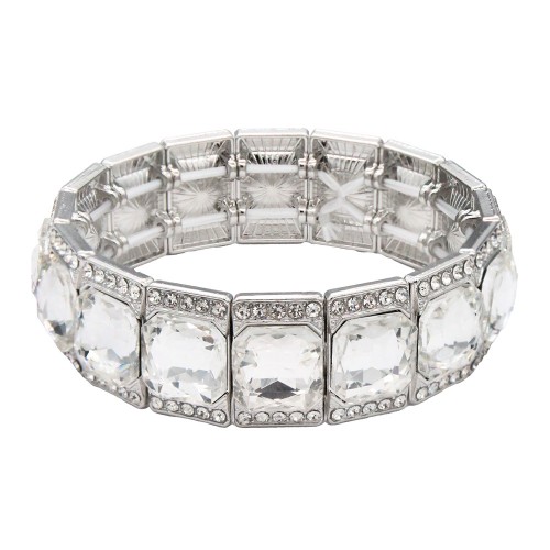 Stretch Bracelets, Silver Clear Color