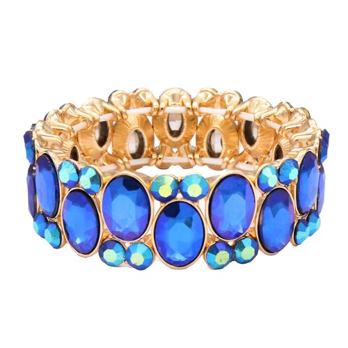 Stretch Bracelets. Gold with Blue AB
