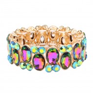 Stretch Bracelets. Gold with Green AB