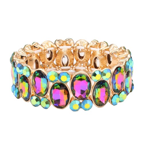 Stretch Bracelets. Gold with Green AB