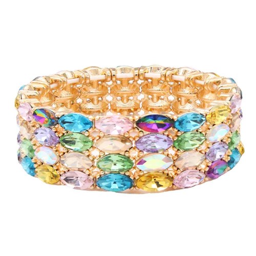 Stretch Bracelets. Gold With Multi Color