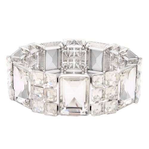 Stretch Bracelets. Silver Clear Color