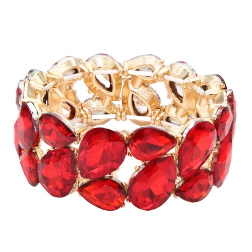 Stretch Bracelets. Gold With Red
