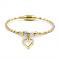 Stainless Steel Gold Plated CZ With Heart Cuff Bracelets