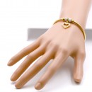 Stainless Steel Gold Plated CZ With Heart Cuff Bracelets