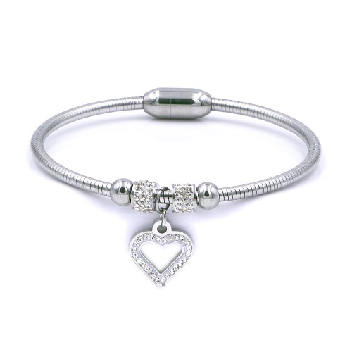 Stainless Steel With CZ Heart Cuff Bracelets