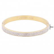 Gold Plated with Crystal Stainless Steel Hinged Bangle
