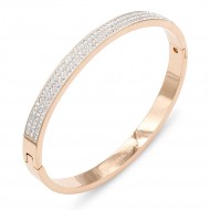 Rose Gold Plated 6mm Width Stainless Steel Hinged Bangle with CZ