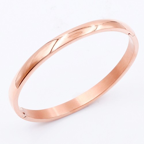Rose Gold Plated Stainless Steel Hinged Bangle Bracelets.  6mm Width
