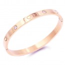 Rose Gold Plated Crystal w/.Heart pattern Stainless Steel Bangle