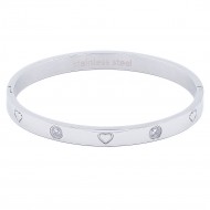Silver Crystal with Heart pattern Stainless Steel Bangle