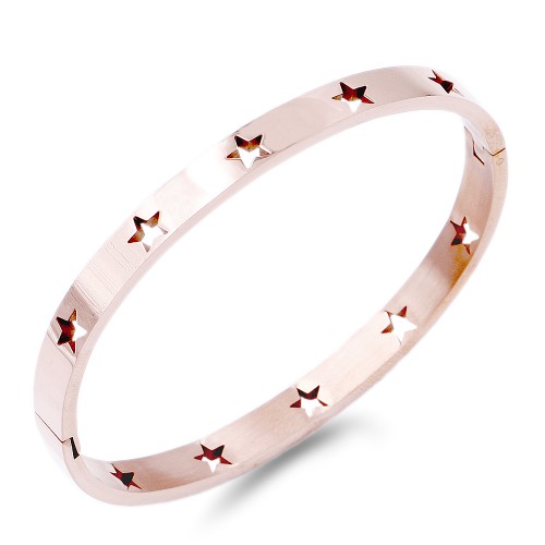 Rose Gold Stainless Steel With Star Pattern Hinged Bangle