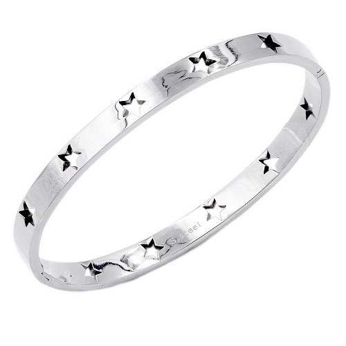 Rhodium Plated Stainless Steel w.Star Pattern Hinged Bangle
