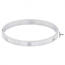 Silver Stainless Steel Crystal w./Double Hearts Bangle