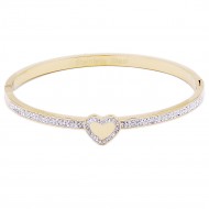 Gold plated Heart with Crystal Stainless Steel Bangle
