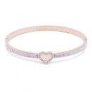 Rose Gold plated Heart with Crystal Stainless Steel Bangle