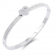 Silver Heart with Crystal Stainless Steel Bangle