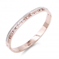 Rose Gold Stainless Steel Crystal & Roman Numerals Bracelet