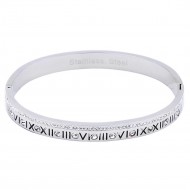 Silver Stainless Steel Crystal &amp; Roman Numerals Bracelet