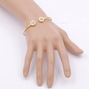 Gold Plated Stainless Steel CZ w.Roman Numerals open Bangle