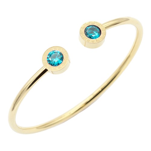 Gold Plated Stainless Steel With Sapphire Blue CZ Cuff Bracelets