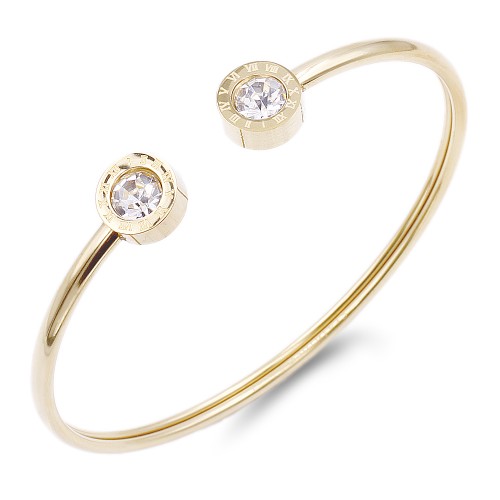 Gold Plated Stainless Steel With Clear CZ Cuff Bracelet