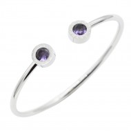 Stainless Steel With Amethyst CZ Cuff Bracelets