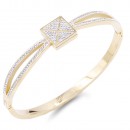 Gold Plated Stainless Steel with square X Crystal Bangle