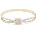 Gold Plated Stainless Steel with square X Crystal Bangle