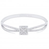 Silver Plated Stainless Steel with square X Crystal Bangle