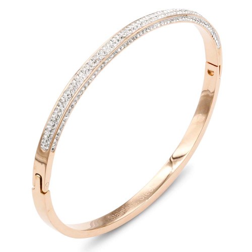 Rose Gold Plated Stainless Steel Bangle with CZ stone