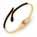 Gold Plated Stainless Steel Bangle with Black Snake CZ