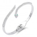 Silver Plated Stainless Steel with Snake Crystal Bangle