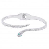 Silver Plated Stainless Steel with Snake Crystal Bangle