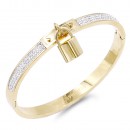 Rose Gold Plated Stainless Steel Lock Bangle with CZ