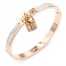 Gold Plated Stainless Steel with Lock Crystal Bangle