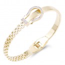 Gold Plated Stainless Steel with Belt lock Crystal Bangle