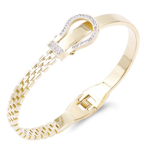Gold Plated Stainless Steel with Belt lock Crystal Bangle