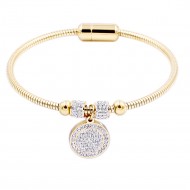 Gold Plated Stainless Steel W.Circle Crystal Charm Bracelet